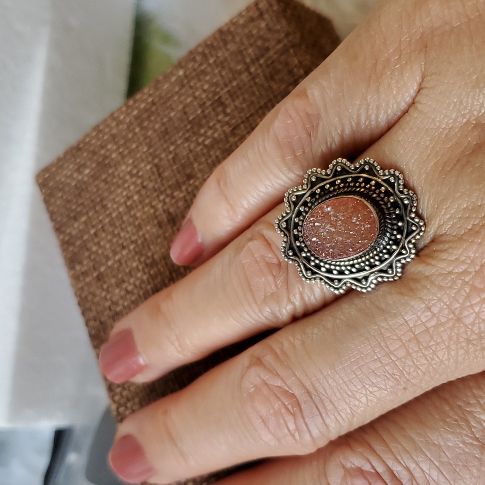 NEW 925 Autumn SunBurst Druzy Ring